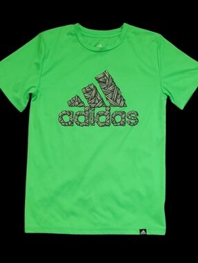 Adidas Boy's Neon Green " Badge of Sport" Graphic Tee